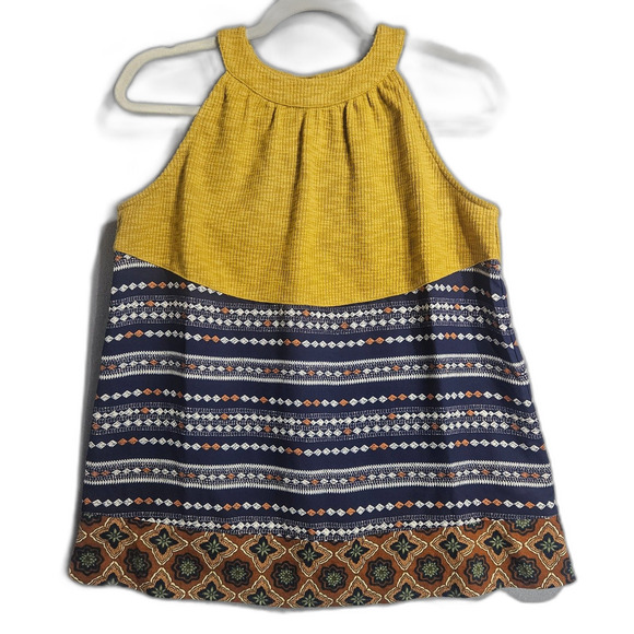 THML Ribbed Top M Peplum Long Flowy Geometric Print Halter Boho Indi Hippie - Picture 2 of 7